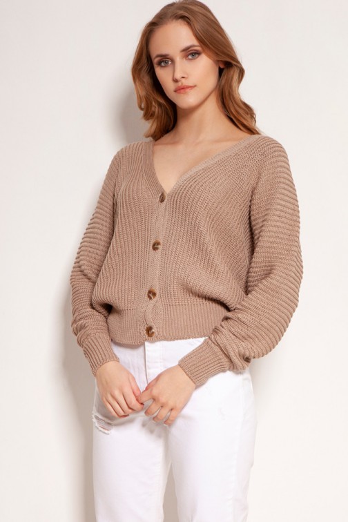 CM5919 Bawełniany sweter w prążki - mocca