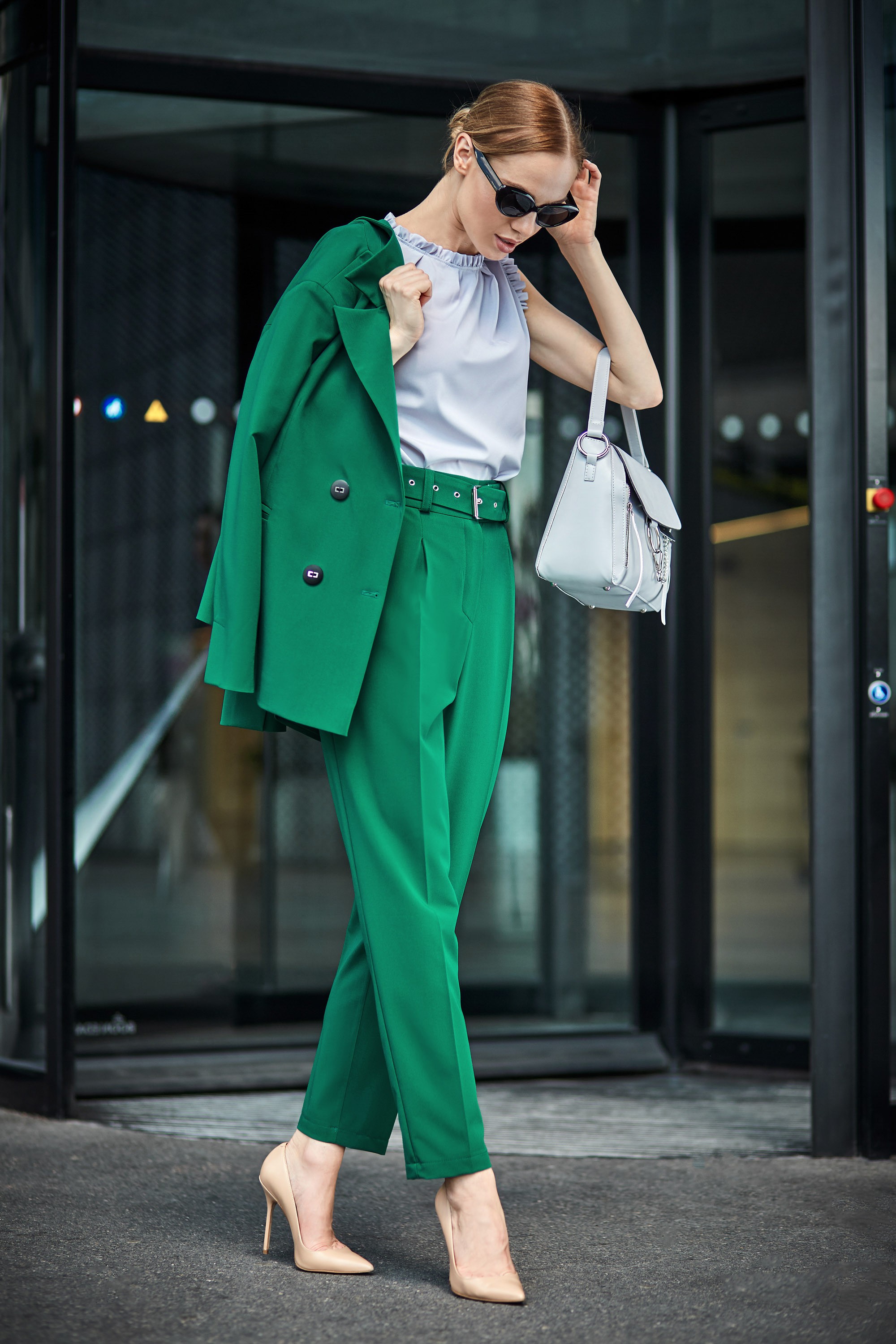 Moda Spodnie Spodnie z wysokim stanem Spodnie z wysokim stanem zielony W stylu casual 