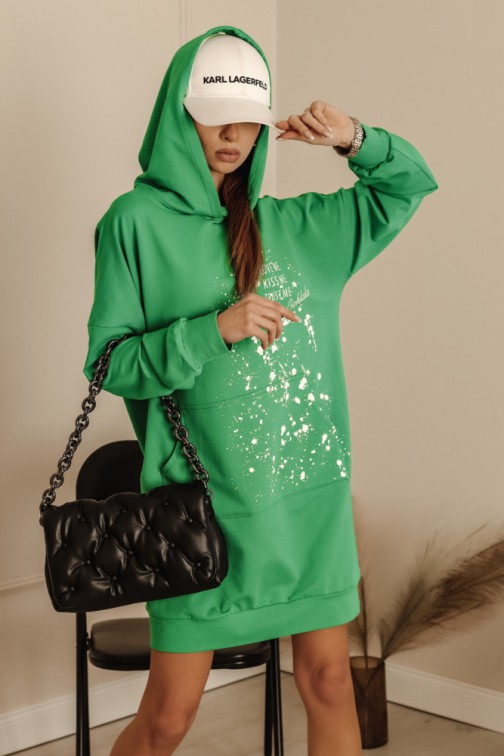 CM6059 Sportowa sukienka mini z długim rękawem - zielona