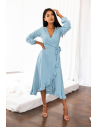 Zwiewna sukienka maxi z długim rękawem - błękitna