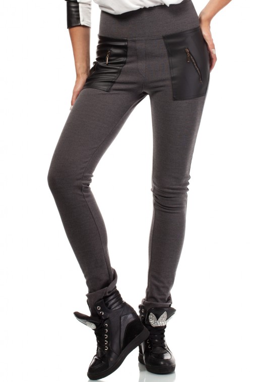 CM1813 Spodnie legginsy ze wstawkami - grafitowy melanż