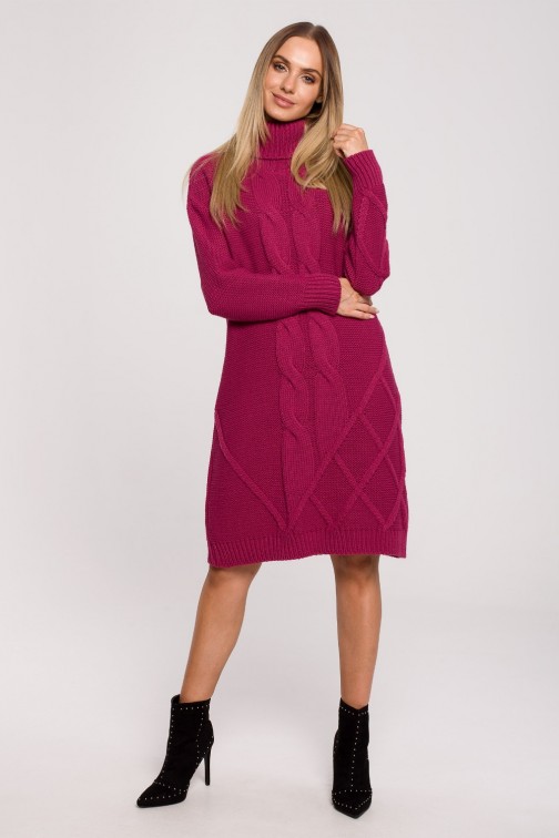 CM6251 Długi sweter - sukienka z golfem - różowy