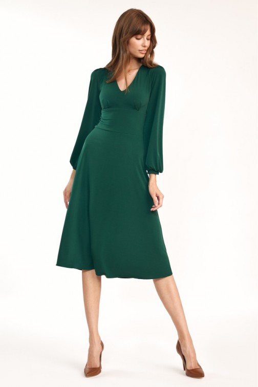 CM6104 Klasyczna trapezowa sukienka - zielona