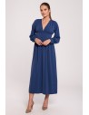 Sukienka maxi dopasowana w talii z dekoltem V - niebieska