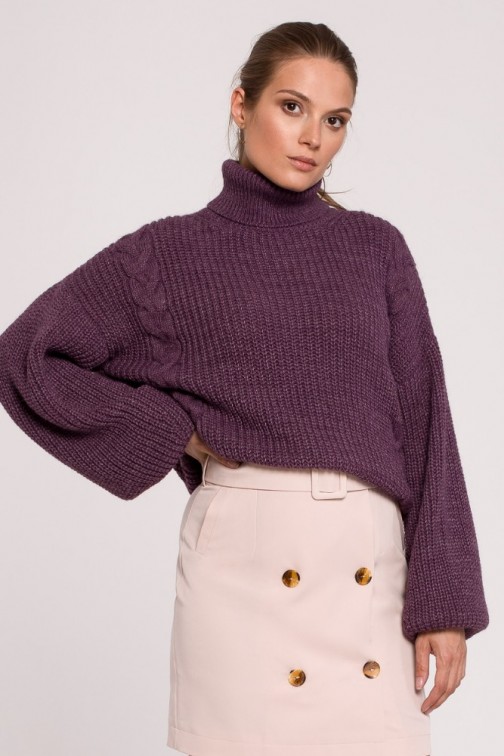 CM6283 Krótki sweter z golfem - fioletowy