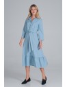 Rozkloszowana sukienka z wiązaniem w pasie - błękitna