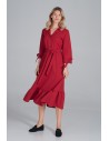 Rozkloszowana sukienka z wiązaniem w pasie - czerwona