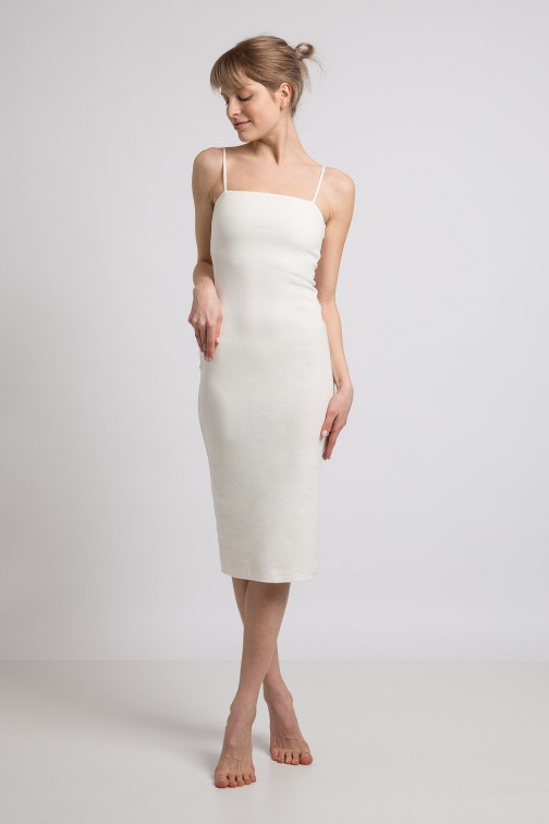 CM5981 Sukienka na cienkich ramiączkach - biała OUTLET