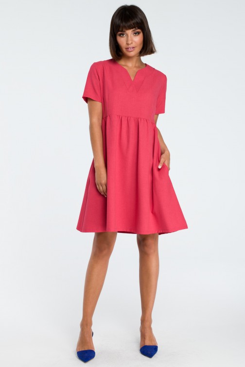 CM3757 Sukienka mini odcinana pod biustem - różowa OUTLET