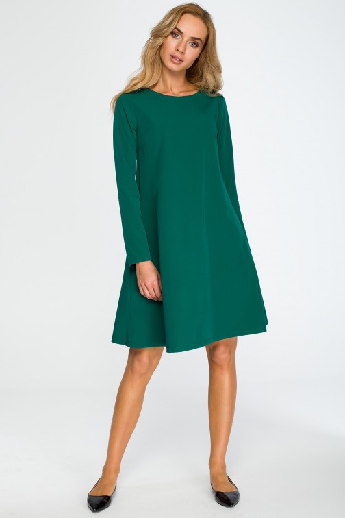 CM4034 Rozkloszowana sukienka mini z długim rękawem - zielona OUTLET