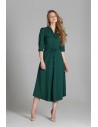 Długa sukienka z rękawem 3/4 i troczkiem - zielona