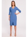 Sukienka z asymetrycznym przodem i guzikami - niebieska
