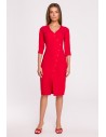 Sukienka z asymetrycznym przodem i guzikami - czerwona