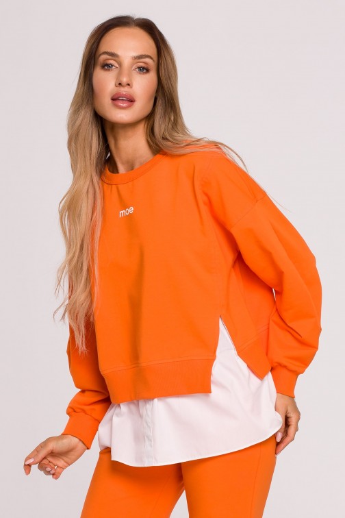 CM6532 Bluza z rozcięciami i koszulową wstawką - pomarańczowa
