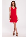 Trapezowa sukienka z kokardą na ramieniu - czerwona