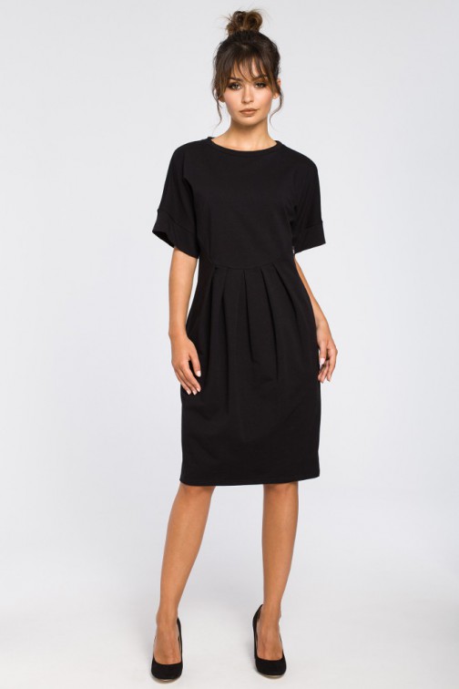 CM3183 Dresowa sukienka z zakładkami - czarna