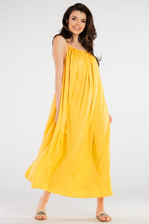 CM6659 Długa sukienka o luźnym kroju - żółta