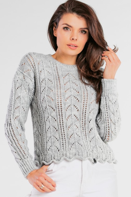 CM6677 Krótki sweter z okrągłym dekoltem - szary