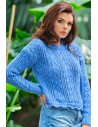 Krótki sweter z okrągłym dekoltem - niebieski