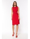 Elegancka sukienka z paskiem bez rękawów - czerwona