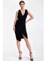 Elegancka sukienka midi z drapowaniem - czarna