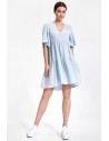 Rozkloszowana sukienka mini z falbanami - błękitna