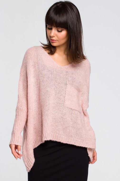 CM4145 Luźny sweter z kieszenią - różowy
