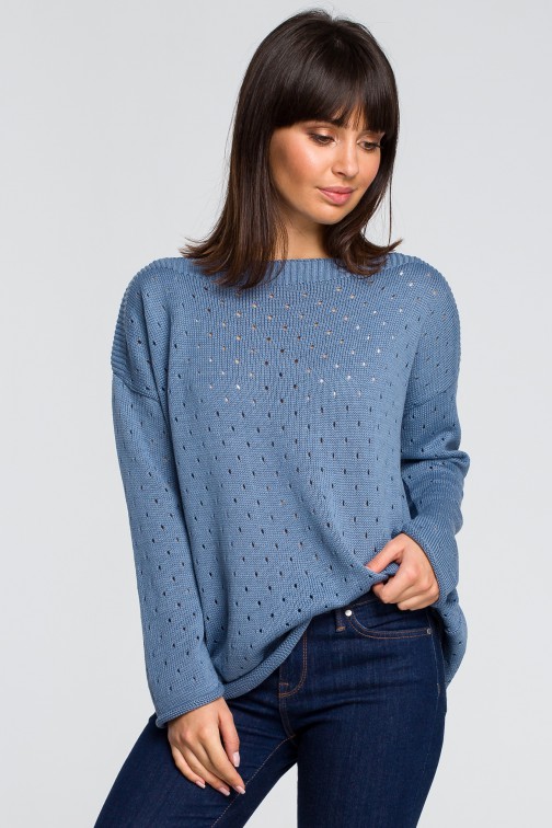 CM4146 Sweter z oczkami - niebieski