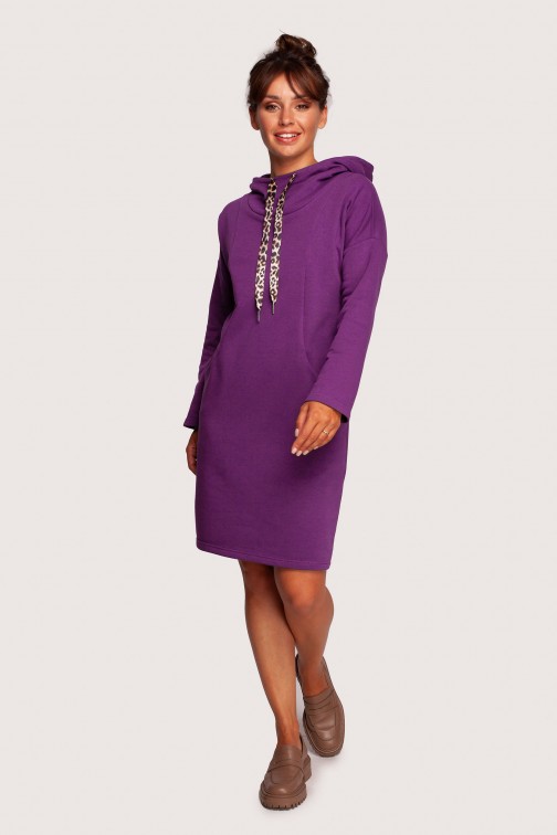 CM6864 Sukienka z kapturem i kieszeniami - purpurowa