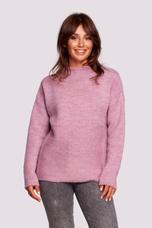 CM6884 Klasyczny sweter ze stójką - pudrowy