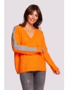 Sweter z kontrastowymi lampasami - jasnopomarańczowy
