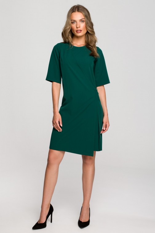 CM6924 Prosta sukienka z krótkimi rękawami - zielona