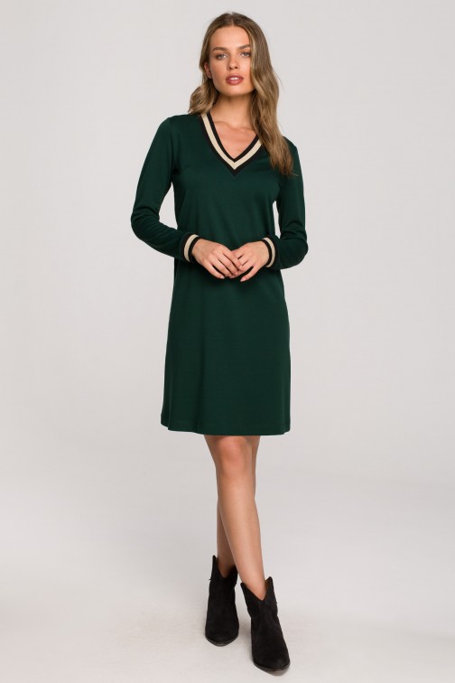 CM6926 Dzianinowa sukienka ze ściągaczami - zielona