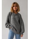 Sweter oversize z bufiastymi rękawami - szary