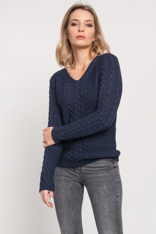 CM4678 Sweter z dekoltem w serek - jeansowy