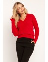 Klasyczny krótki sweter z dekoltem V - czerwony
