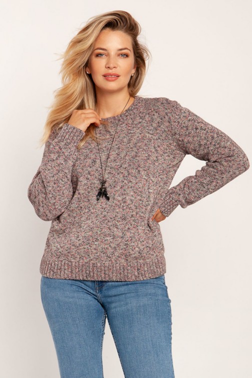 CM6783 Dopasowany sweter z melanżowej dzianiny - różowy melanż