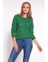Ażurowy sweter ze ściągaczami - zielony