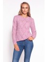 Ażurowy sweter ze ściągaczami - różowy