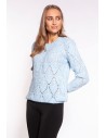 Ażurowy sweter ze ściągaczami - błękitny