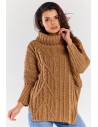 Sweter oversize z golfem - karmelowy