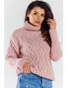 Ciepły sweter z golfem - różowy