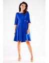 Sukienka rozkloszowana z krótkimi rękawami - niebieska