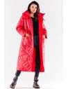 Długi pikowany płaszcz z kieszeniami - czerwony