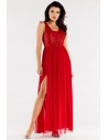 Elegancka sukienka maxi z rozcięciem - czerwona