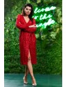 Elegancka sukienka cekinowa midi - czerwona