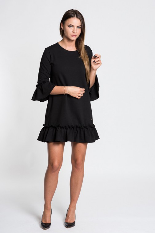 CM4218 Sukienka mini z falbanką - czarna